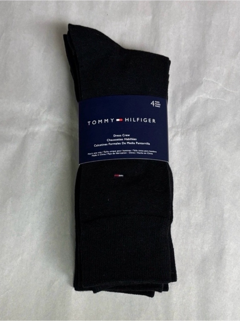 New Tommy Hilfiger Socks Men’s 4 Pair Black Dress Crew Socks Casual Preppy